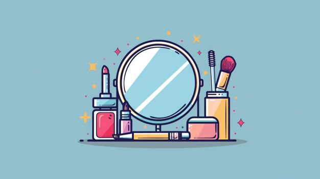 Cosmetics Items on Blue Background