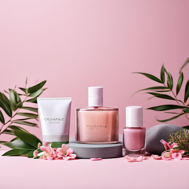 Cosmetics spa branding mockup on pastel background place your design