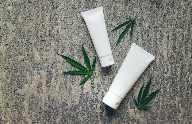 Cosmetics with cannabis extract natural Selective focus