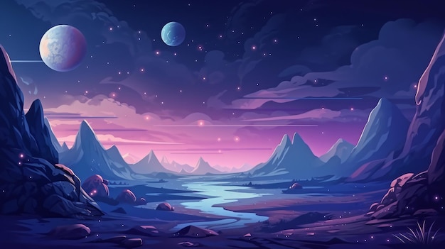 Cosmic background alien planet deserted landscape