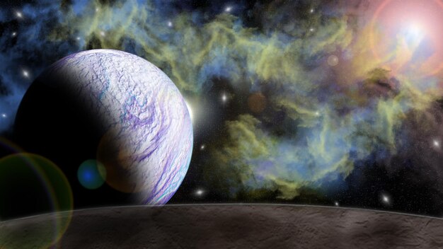 Cosmic background - planets, the sun and the cosmic nebula.