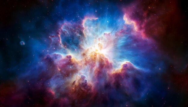 Cosmic background with a blue purple nebula and stars