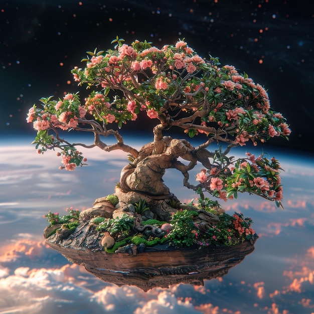 Cosmic bonsai garden miniature trees in microgravity