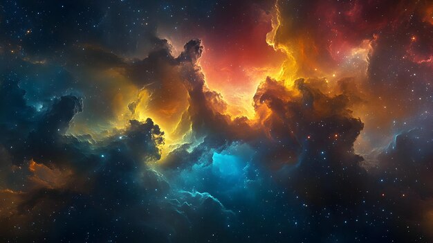 Photo cosmic clouds abstract illustration blue orange and yellow nebula