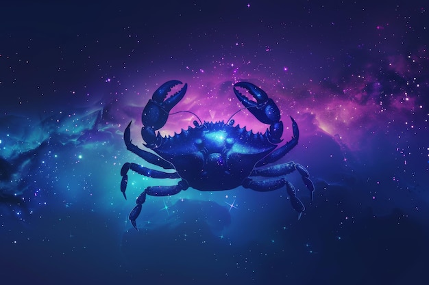 Photo a cosmic crab explores the vibrant galaxy under a starlit sky