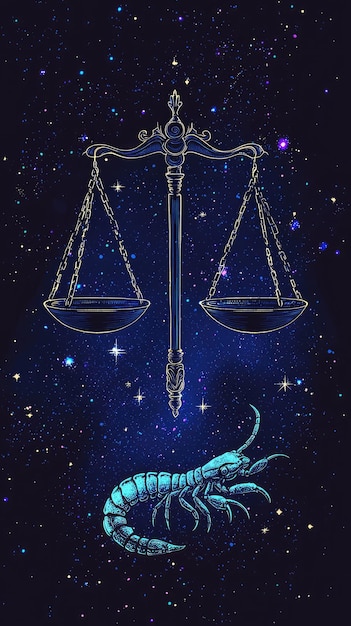 Photo cosmic dance libras scales and scorpios stinger under a starry night