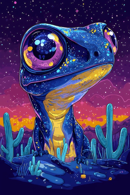 Cosmic Gecko in Desert Landscape