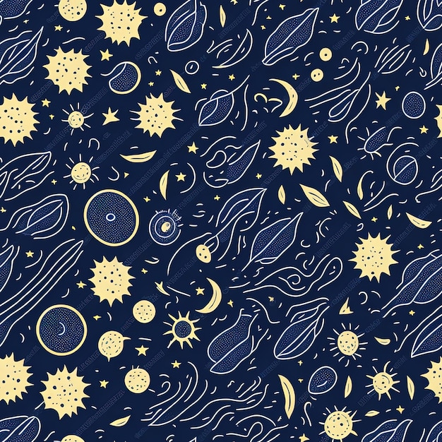 Photo cosmic harmony seamless vector patterns of galaxies suns moons and stars