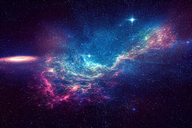 Cosmic landscape colorful science fiction wallpaper with endless outer space