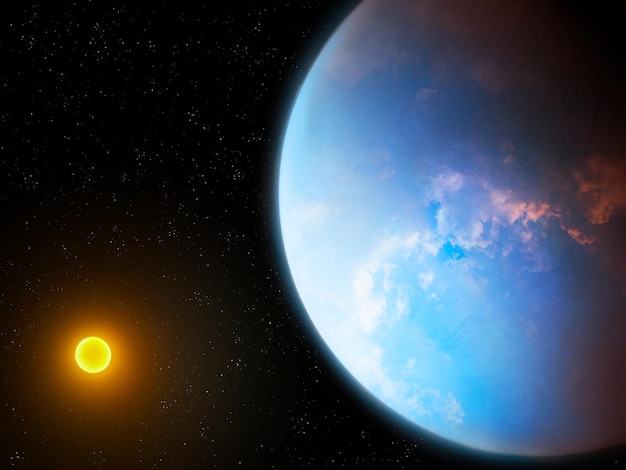 Cosmic landscape with terrestrial exoplanet and star