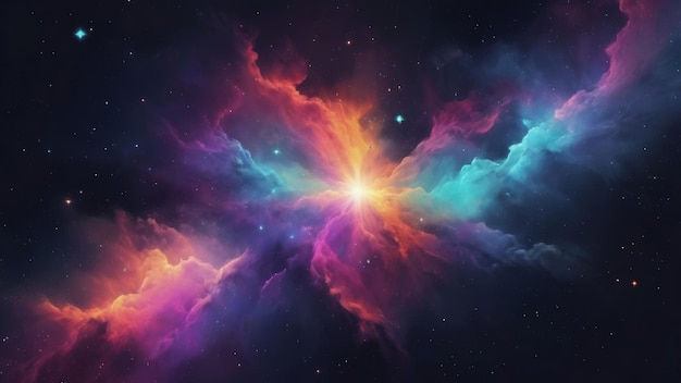 A cosmic nebula bursts with color in the vast expanse of space