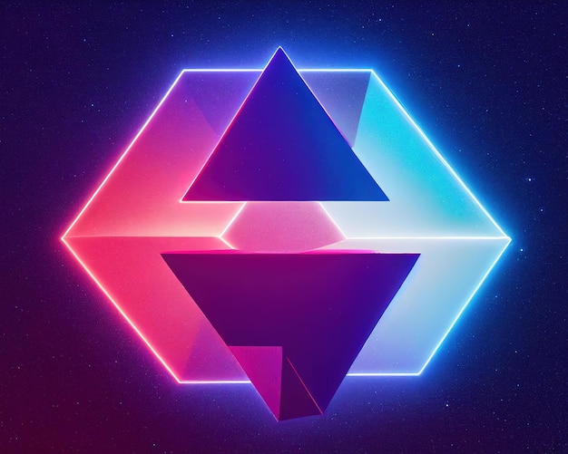 Cosmic neon triangles shapes in space 3d render