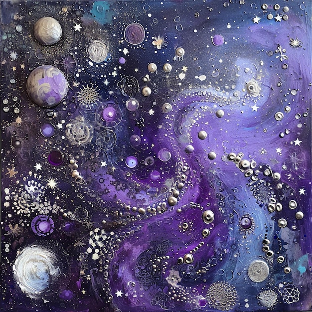 Photo cosmic new beginnings in purple and silver