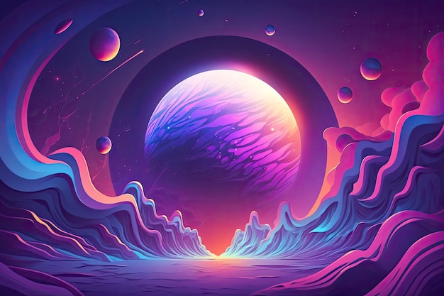 Cosmic outer space holographic background Planet moon futuristic abstract landscape Generative AI