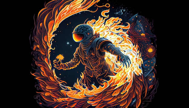 Cosmic phoenix digital art illustration Generative AI