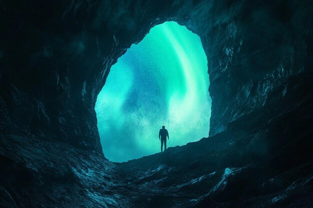 Photo cosmic portal in snowy cave