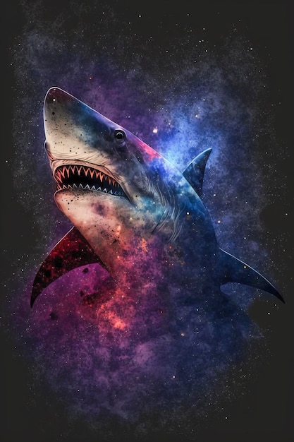 Photo cosmic predator shark nebula created with generative ai technology