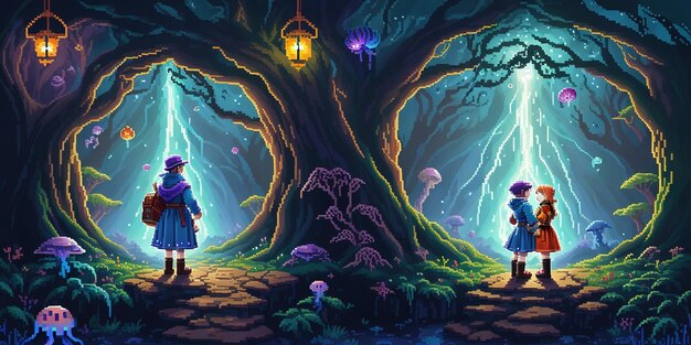 Photo cosmic quest enchanting pixel art adventures in the forests of wonders and outer space