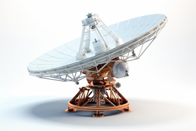 Cosmic Sentinel Satellite Dish Perched on Wooden Stand White or PNG Transparent Background