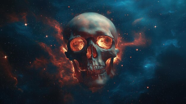 Cosmic Skull Surrounded by Colorful Nebula