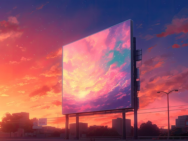 Cosmic Sunset Reflected in City Billboard Generative AI