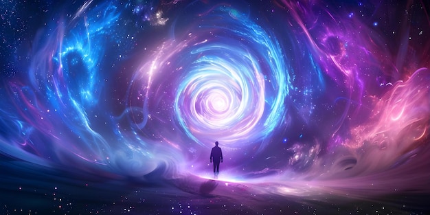 Photo cosmic traveler drifting through astral swirls and celestial colors concept cosmic travel astral swirls celestial colors space exploration interstellar adventure