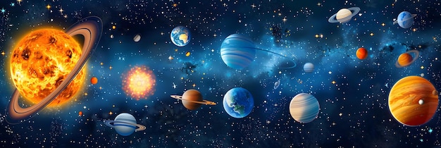 Cosmic universe with stars and planets