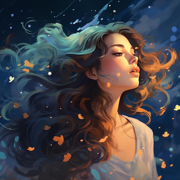 Cosmic Whispers illustration with a dreamy girl look