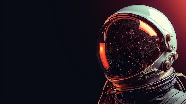 A cosmonaut helmet with a reflection of the stars