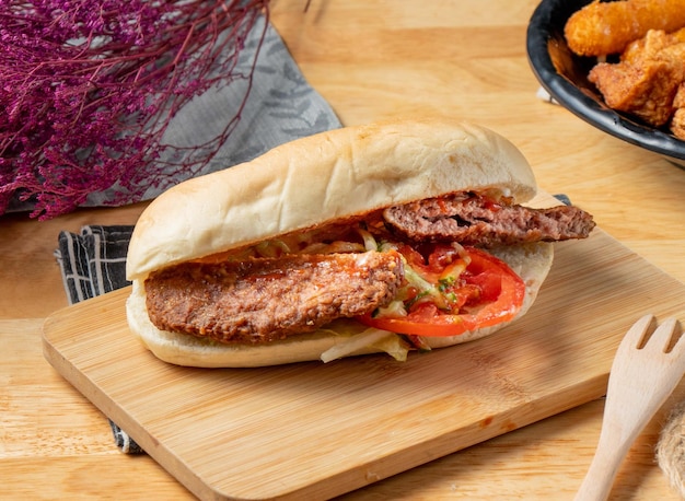 Cosmos Cow Diving Fort sandwich served in a dish isolated on table top view of chinese food