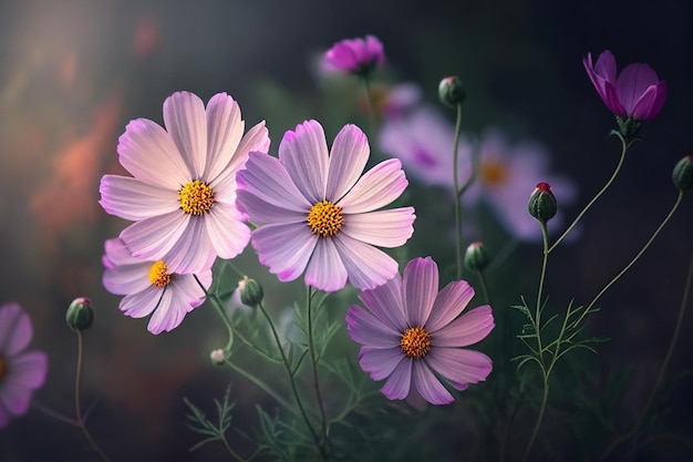 cosmos flowers in digital art style colorful flowers in the garden generative ai