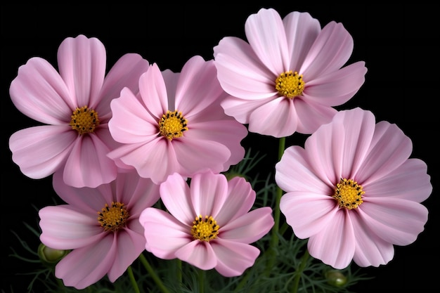 Cosmos flowers isolated on black background Floral background Close up