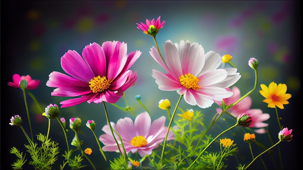 Cosmos pink flowers