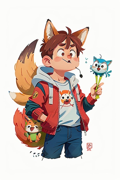 cosplay fox shaped boy sunshine handsome cartoon anime wallpaper background illustration