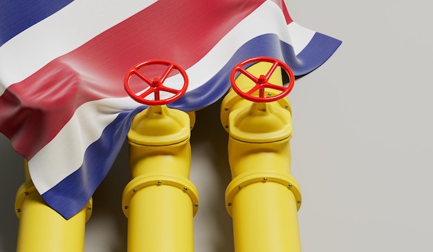 Costa Rica flag covering an oil and gas fuel pipe line Oil industry concept 3D Rendering