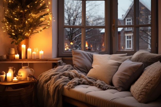 Cosy Holiday Vibes An Interior Christmas Concept featuring Cushioned Sofas Coffee Tables Garland