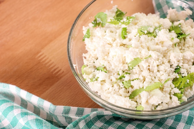 Cottage cheese with chopped parsley.