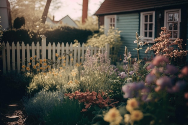 Cottage Garden with flowers Illustration AI Generative