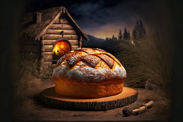 Cottage loaf on dark background for picnic