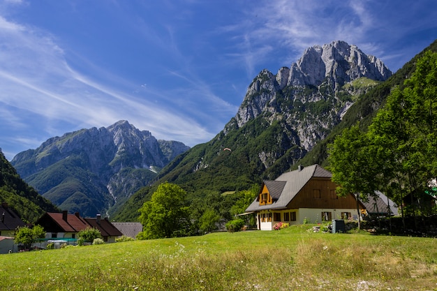 Cottage in a rural landscape in the Slovenian Alps