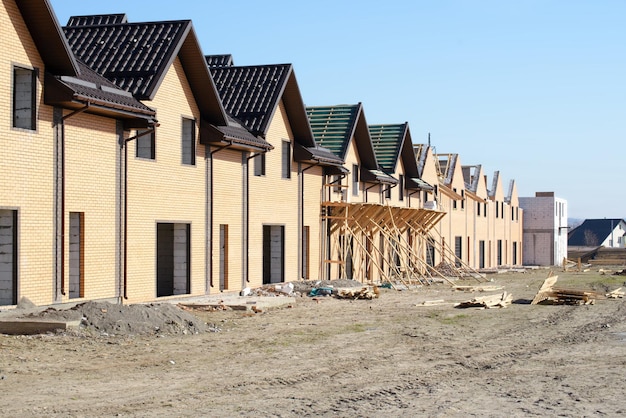 Cottages in the process of construction Wooden arch roof Roof under construction