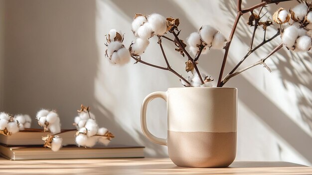 Cotton Branch in Ceramic Mug