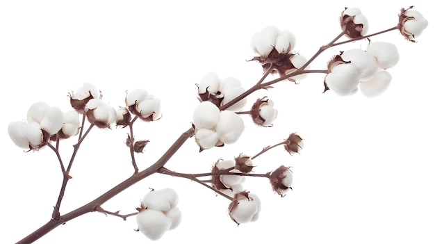 Cotton branch isolated on white background White cotton flowers Generative AI