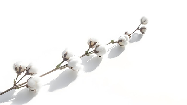 Cotton branch isolated on white background White cotton flowers Generative AI