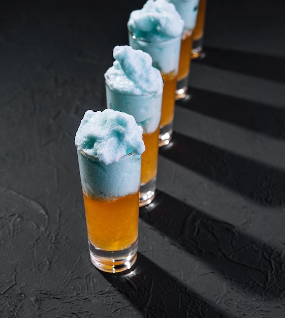 Cotton Candy Alcohol Shots on stone