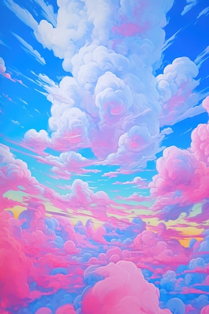 Cotton candy clouds against a vibrant blue sky created with generative ai