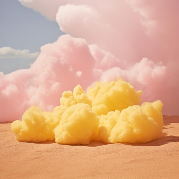 Photo a cotton candy yellow background with fluffy clouds