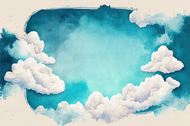 Cotton cloud sky watercolor blue green background