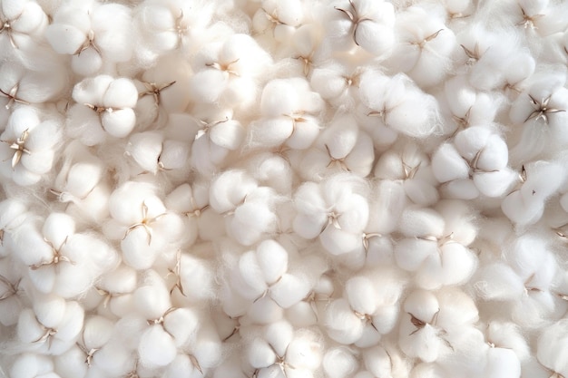 Cotton Fiber Closeup of Fluffy Cotton Flowers on Delicate Cotton Fabric