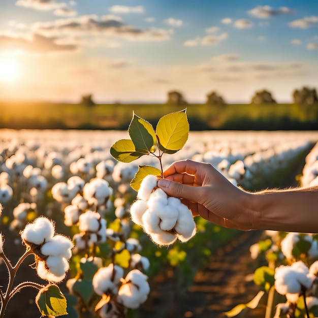 Photo cotton field photography with hand included